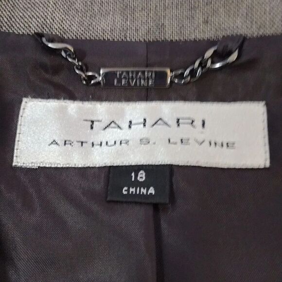 VTG 90s Tahari Levine Brown Grey Wool Blend Single Breast Blazer Plussize 18 - Picture 13 of 14